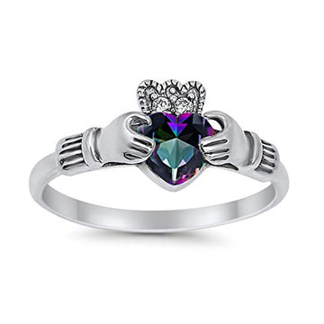 Halo Split Shank Vintage Style Simulated Rainbow CZ Engagement Bridal Ring 925 Sterling Silver